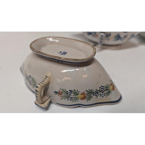 159 - A Collection of Antique Chinaware inc. 
- A Liverpool Blue and White Delftware Double Ended Sauce Bo... 