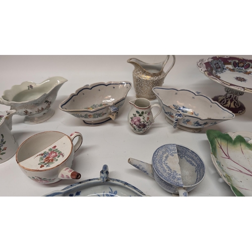 159 - A Collection of Antique Chinaware inc. 
- A Liverpool Blue and White Delftware Double Ended Sauce Bo... 