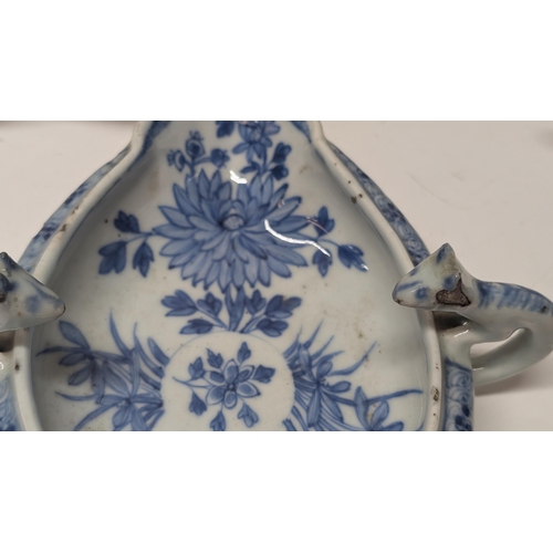 159 - A Collection of Antique Chinaware inc. 
- A Liverpool Blue and White Delftware Double Ended Sauce Bo... 