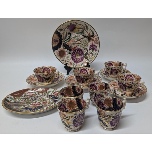 171 - An Antique Handpainted and Gilt Floral Part Tea Service  inc. 4 x Teacups, 4 x Coffee Cups, 1 x Plat... 