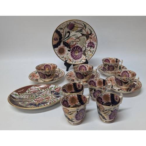 171 - An Antique Handpainted and Gilt Floral Part Tea Service  inc. 4 x Teacups, 4 x Coffee Cups, 1 x Plat... 