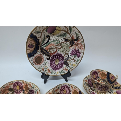 171 - An Antique Handpainted and Gilt Floral Part Tea Service  inc. 4 x Teacups, 4 x Coffee Cups, 1 x Plat... 