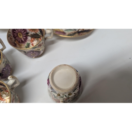 171 - An Antique Handpainted and Gilt Floral Part Tea Service  inc. 4 x Teacups, 4 x Coffee Cups, 1 x Plat... 