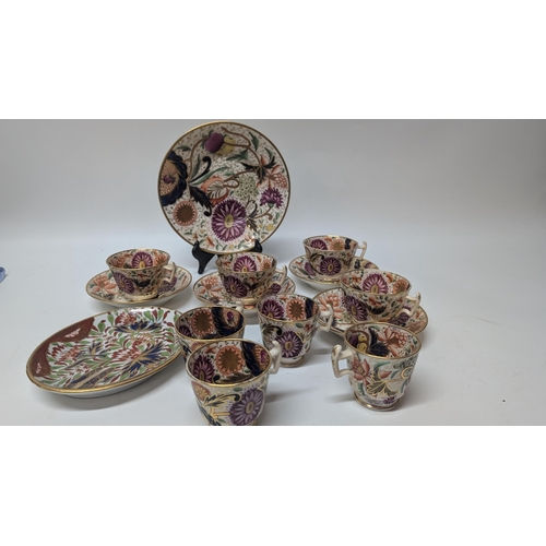 171 - An Antique Handpainted and Gilt Floral Part Tea Service  inc. 4 x Teacups, 4 x Coffee Cups, 1 x Plat... 