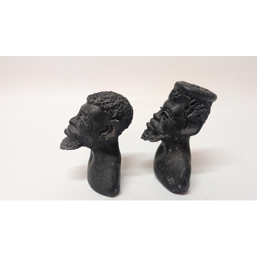 175 - 2 x Antique African Head Stone Sculptures approx. 12cm Tall, 9cm Wide. Property of a Gentleman