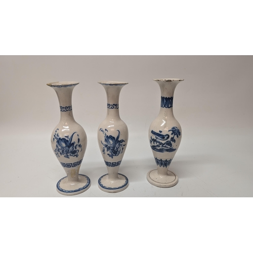 176 - Antique 18th Century Stem Vases x 3  ( 2 matching) approx 23cm High. Property of a Gentleman