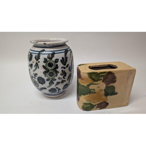 177 - Antique Pottery Vase 19cm Tall, approx 14cm Diameter plus Napkin Dispenser approx 15cm Wide, 12cm Ta... 