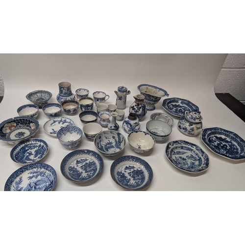 178 - A Collection of 18th and 19th Century Chinese Blue and White Exportware inc.  Teapots, Dishes, Rice ... 