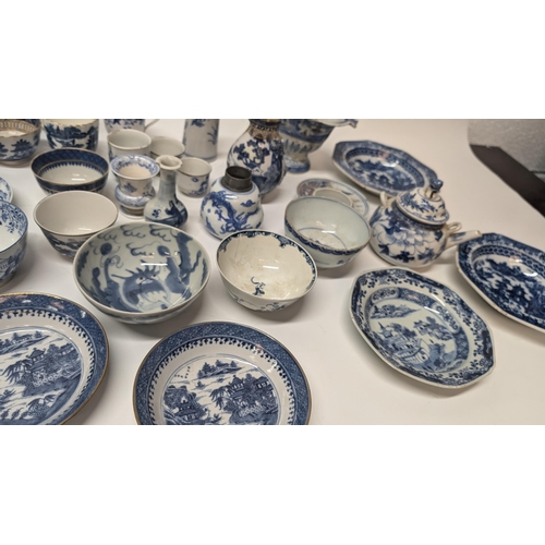 178 - A Collection of 18th and 19th Century Chinese Blue and White Exportware inc.  Teapots, Dishes, Rice ... 