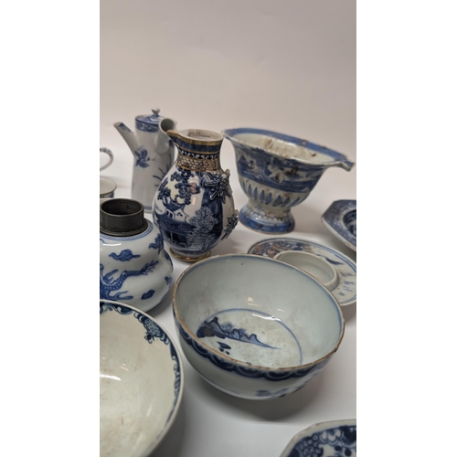 178 - A Collection of 18th and 19th Century Chinese Blue and White Exportware inc.  Teapots, Dishes, Rice ... 