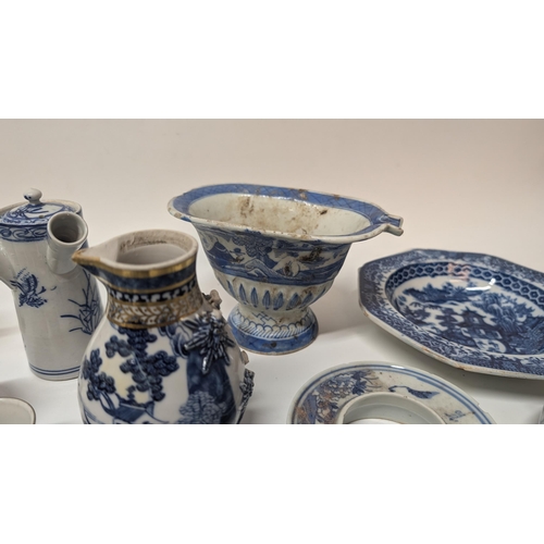 178 - A Collection of 18th and 19th Century Chinese Blue and White Exportware inc.  Teapots, Dishes, Rice ... 