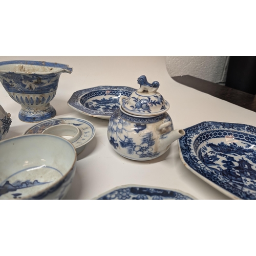 178 - A Collection of 18th and 19th Century Chinese Blue and White Exportware inc.  Teapots, Dishes, Rice ... 