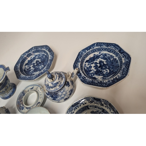 178 - A Collection of 18th and 19th Century Chinese Blue and White Exportware inc.  Teapots, Dishes, Rice ... 