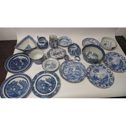 179 - Antique 18th and 19th Century Chinese and Japanese Blue and White Exportware  inc. 
- Triangular Bow... 