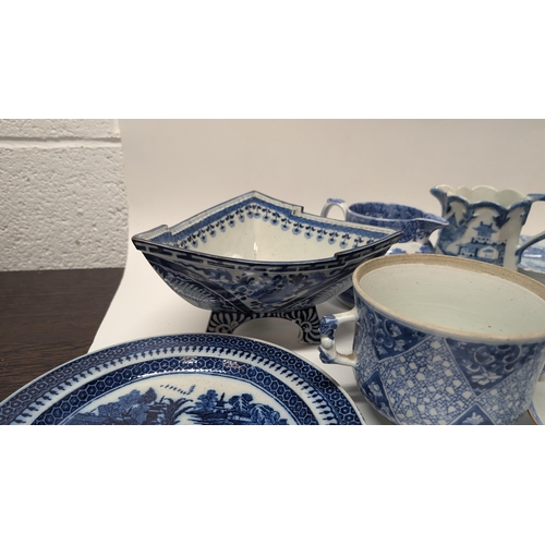 179 - Antique 18th and 19th Century Chinese and Japanese Blue and White Exportware  inc. 
- Triangular Bow... 