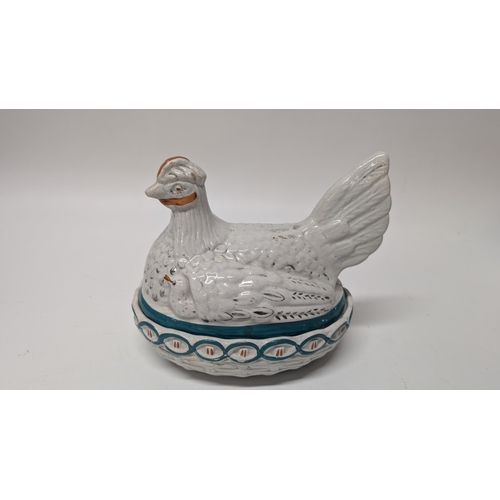 181 - An Antique 19th Century Staffordshire Glazed Hen and Chicks on Nest Tureen Base.  Approx 17cm Long, ... 