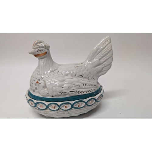 181 - An Antique 19th Century Staffordshire Glazed Hen and Chicks on Nest Tureen Base.  Approx 17cm Long, ... 