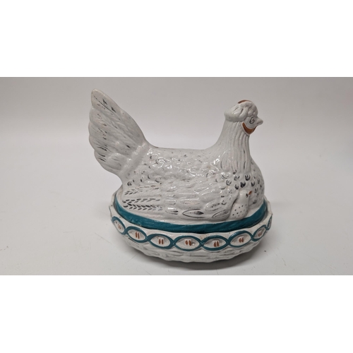 181 - An Antique 19th Century Staffordshire Glazed Hen and Chicks on Nest Tureen Base.  Approx 17cm Long, ... 