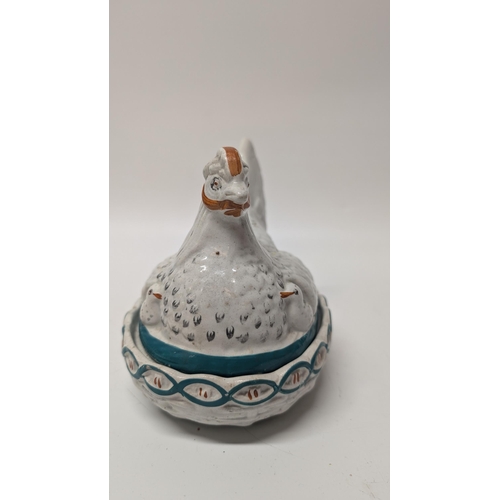 181 - An Antique 19th Century Staffordshire Glazed Hen and Chicks on Nest Tureen Base.  Approx 17cm Long, ... 