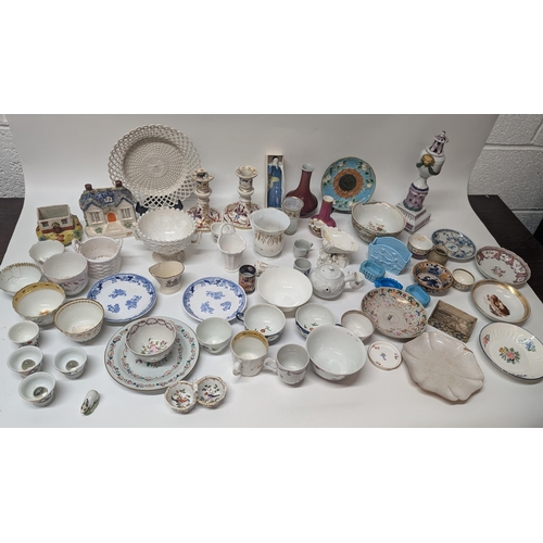 182 - A Selection of Antique China and Porcelain including Latticeware Basket Weave Plate, Erotic / Magic ... 