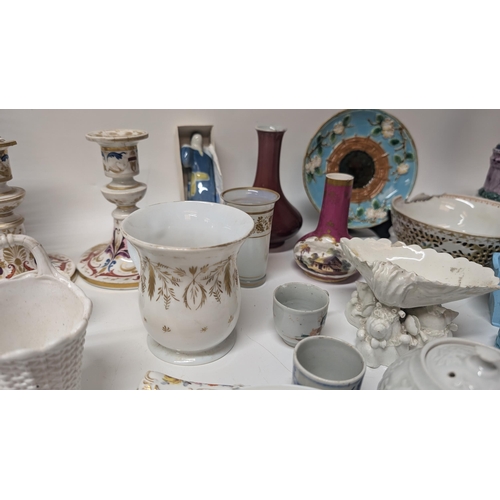 182 - A Selection of Antique China and Porcelain including Latticeware Basket Weave Plate, Erotic / Magic ... 