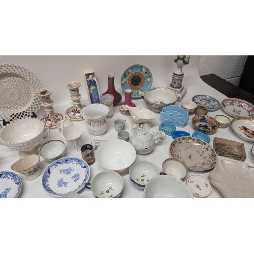 182 - A Selection of Antique China and Porcelain including Latticeware Basket Weave Plate, Erotic / Magic ... 