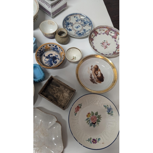 182 - A Selection of Antique China and Porcelain including Latticeware Basket Weave Plate, Erotic / Magic ... 