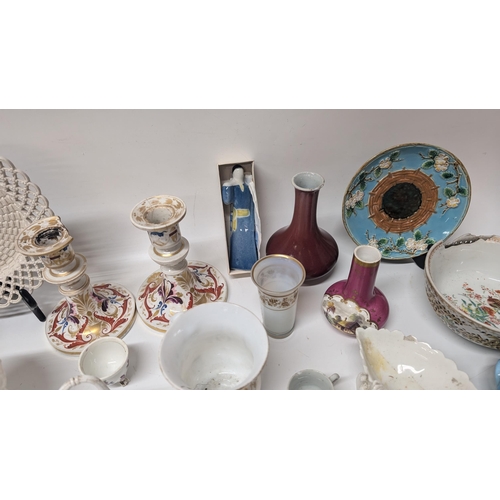 182 - A Selection of Antique China and Porcelain including Latticeware Basket Weave Plate, Erotic / Magic ... 