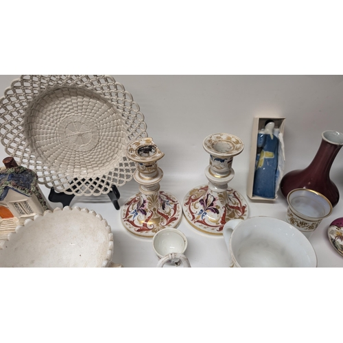 182 - A Selection of Antique China and Porcelain including Latticeware Basket Weave Plate, Erotic / Magic ... 