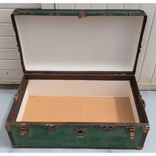 1330 - Green Metal Bound Trunk - 36 x 91 x 54cm