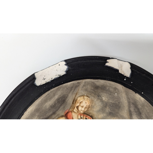 659 - 2 x Ceramic Wall Hanging Plates Featuring Dinner Scenes ( damage to 1 plate)