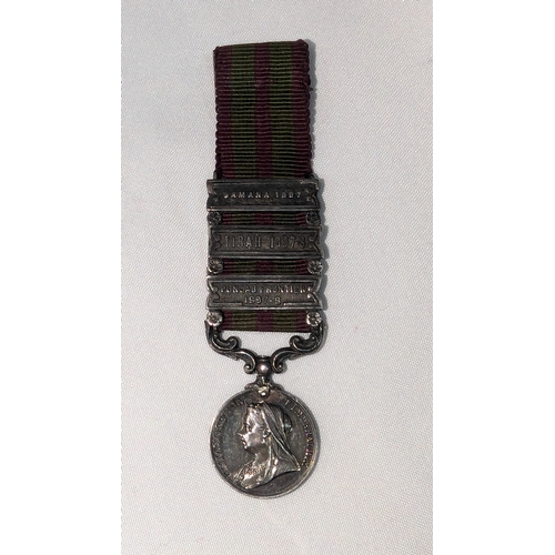 186 - A British Military India General Service Medal 1897 -8 with Punjab Frontier, Tirah and Samana Bars