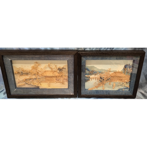 344 - 2 x Framed Chinese Cork Carvings