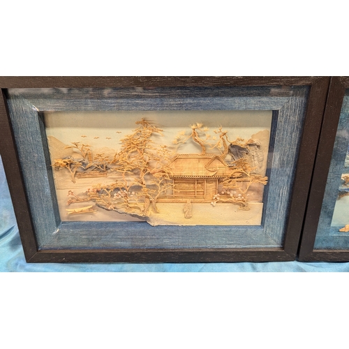 344 - 2 x Framed Chinese Cork Carvings