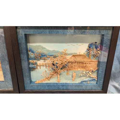 344 - 2 x Framed Chinese Cork Carvings