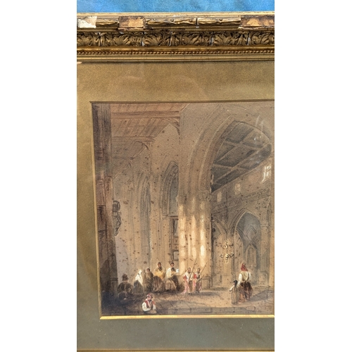 534 - An Original Watercolour Of A Religious Scene In Gilt Frame - Spotting - Damage To Frame 0 42 x 47cm