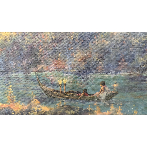 535 - An Oil On Board Of An Evening Boating Scene