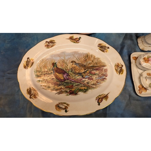 604 - A Large Burslamware Wash Ju, West German Pottery Vase, Dressing Table Set And 'Pheasant' Themed Carv... 