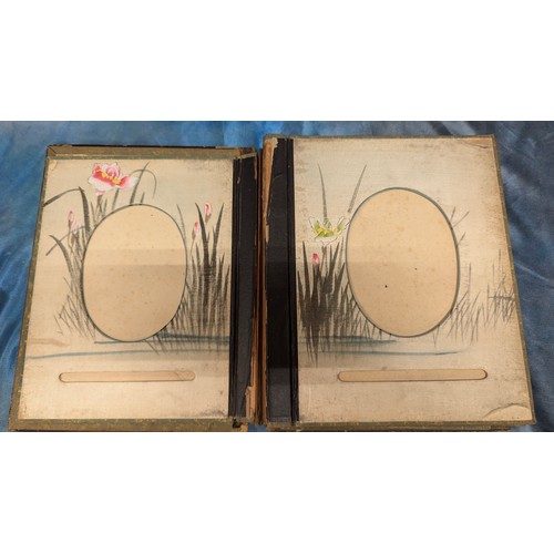 350 - A Vintage Chinese Lacquer Photograph Album - With Hand Painted Pages - Damage To Spine