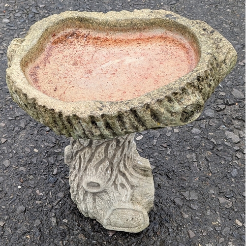 1324 - Stone Bird Bath With Tree Trunk Base