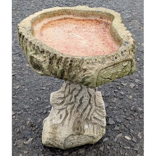 1324 - Stone Bird Bath With Tree Trunk Base