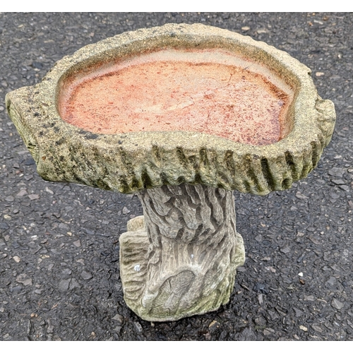 1324 - Stone Bird Bath With Tree Trunk Base