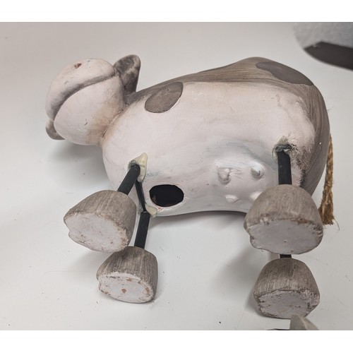 721 - 3 x Decorative Ornaments : String Cow 36cm Tall, Resin Cow 20cm Tall ( little paint missing)  and Re... 