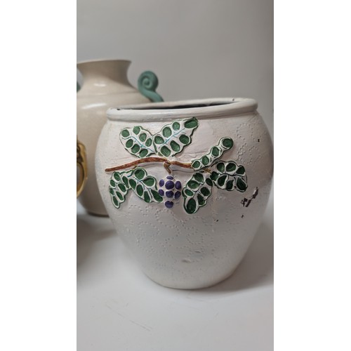 724 - Staffordshire Utopia Two Handled Fruit Decorated Jardinere, Large Grape Design Flower pot( some loss... 