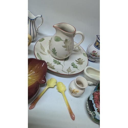 725 - Quantity of Chinaware including Carlton Leaf Serving Dish and Leaf spoons, Large Serving Plate, Vase... 