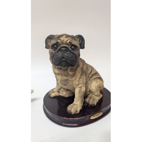 730 - Collie and Pug Ornaments x 5, Resin and Porcelain, Italian Collection, Aynsley and other