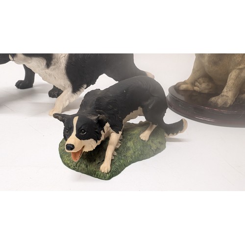 730 - Collie and Pug Ornaments x 5, Resin and Porcelain, Italian Collection, Aynsley and other