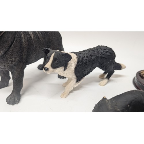 730 - Collie and Pug Ornaments x 5, Resin and Porcelain, Italian Collection, Aynsley and other