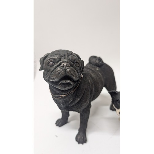 730 - Collie and Pug Ornaments x 5, Resin and Porcelain, Italian Collection, Aynsley and other