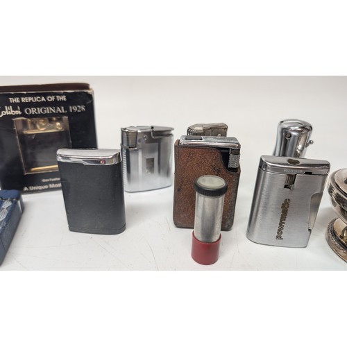 732 - A Collection of Vintage Lighters inc. Silver Plate Desk Lighter, Powermatic, Key Ring Lighters, Disp... 